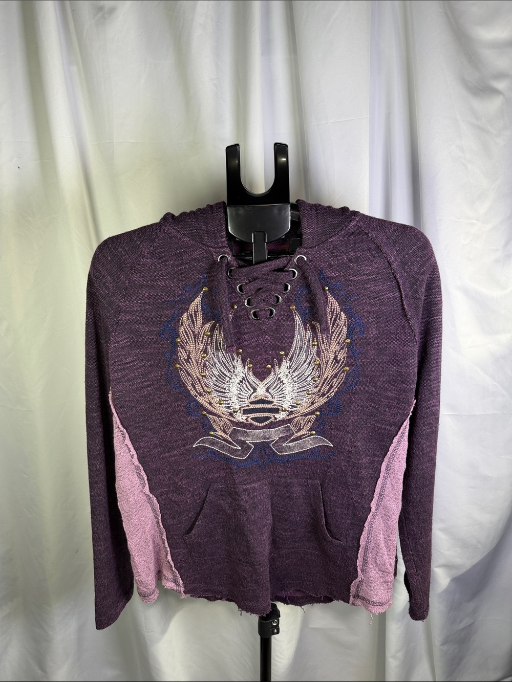 Harley-Davidson Plum Lace-Up Wing Emblem Hoodie with Pink Side Panels